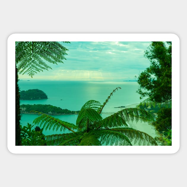 Retro tones tree fern frond frame view Sticker by brians101